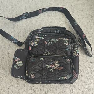 Lug Compass  Black Floral Crossbody Bag